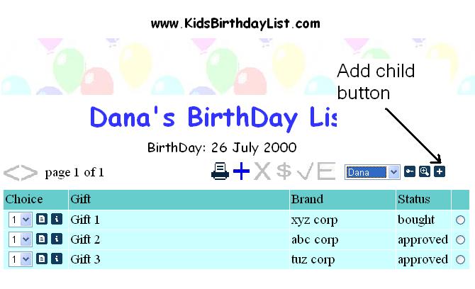 image showing child selection dropdown
