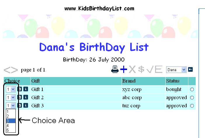 image showing the choice area