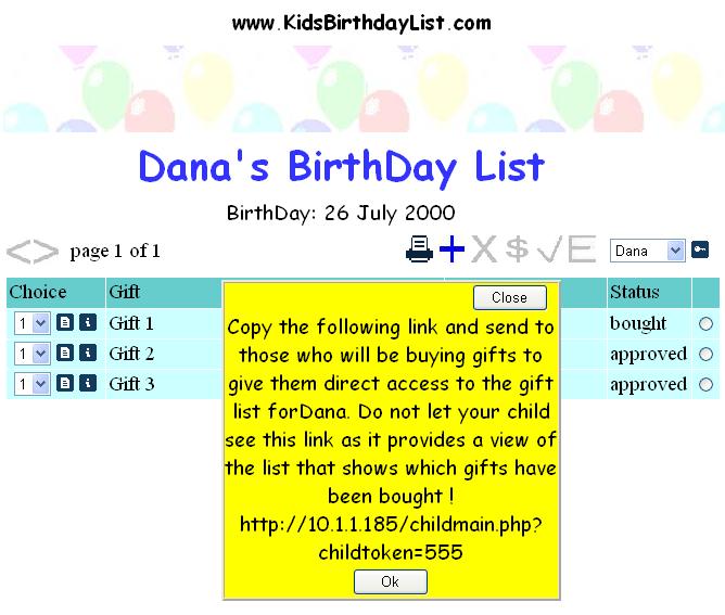 image showing child selection dropdown