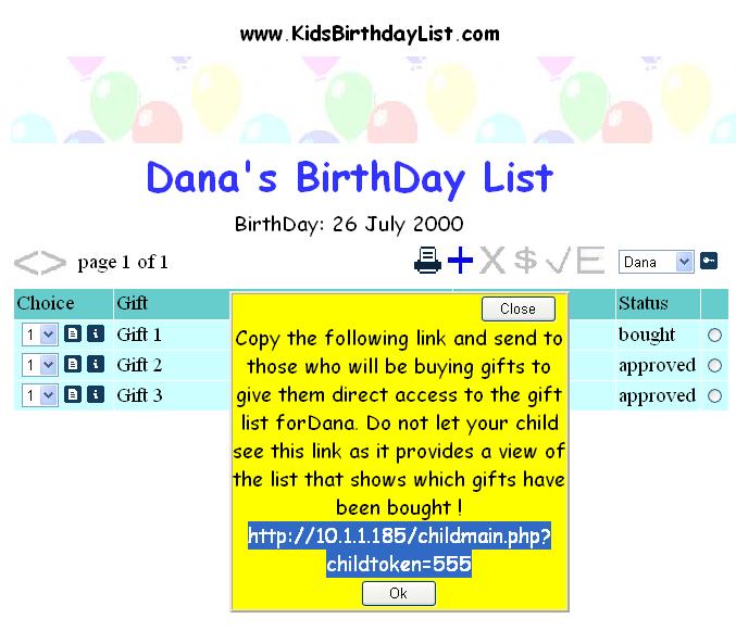 image showing child selection dropdown