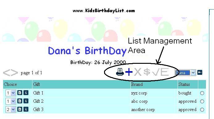 image highlighting list management area